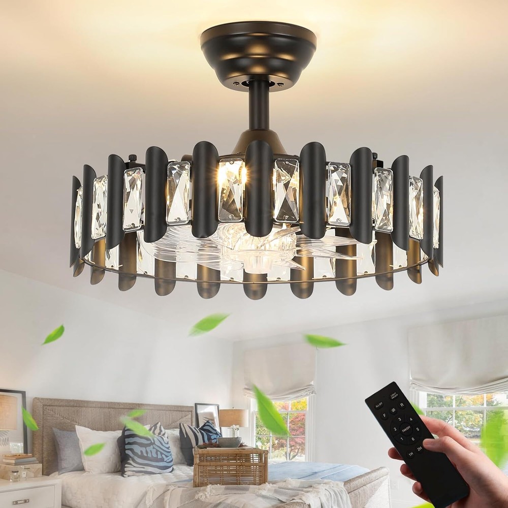 18-Inch Crystal Caged Ceiling Fan with Remote Control and LED Light