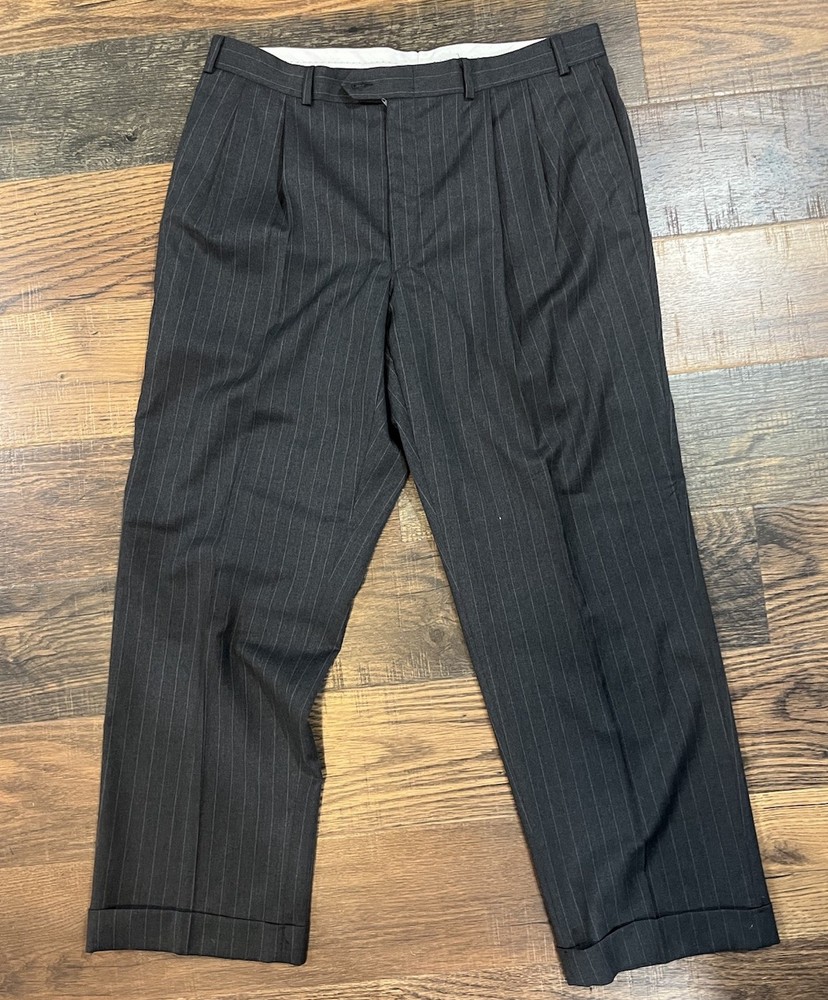 Lauren Ralph Lauren Gray Wool Pinstripe Flat Front Dress Pants Button Zip Men's