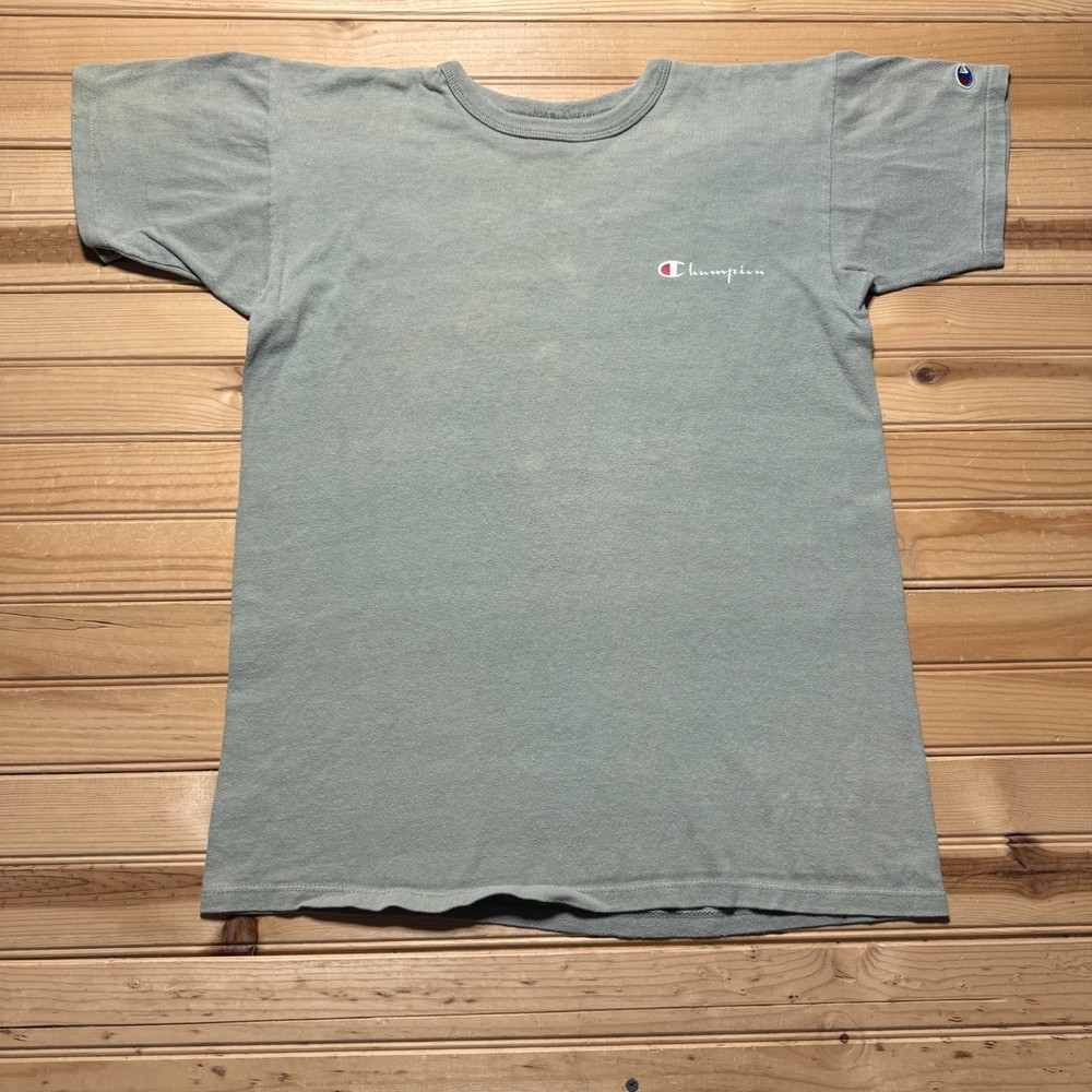 Vintage 90s Champion Script Embroidered Logo Single Stitch T-Shirt USA - Large