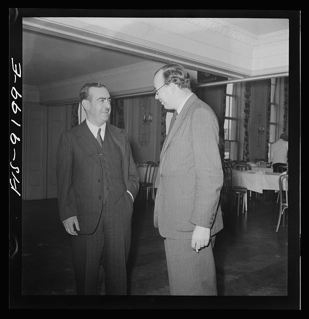 Photo:Men in Suits 1940s Indoor Meeting Restaurant Photograph