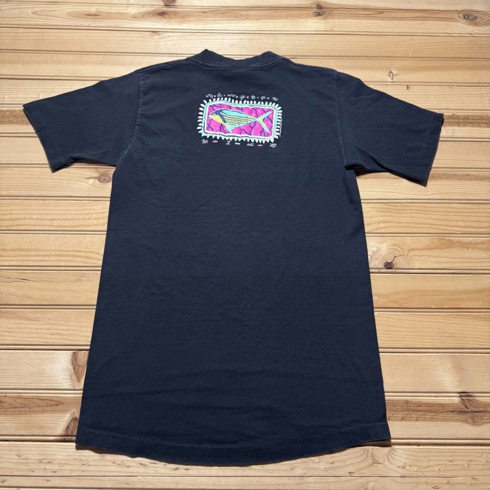 Vintage 90s Newport Blue Spellout Logo Fish Graphic T-Shirt USA Made - Medium