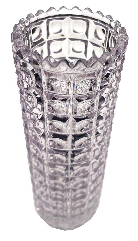 Soft Lavender Purple Window Pane Embossed Glass Cylinder Vase, Sawtooth Edge