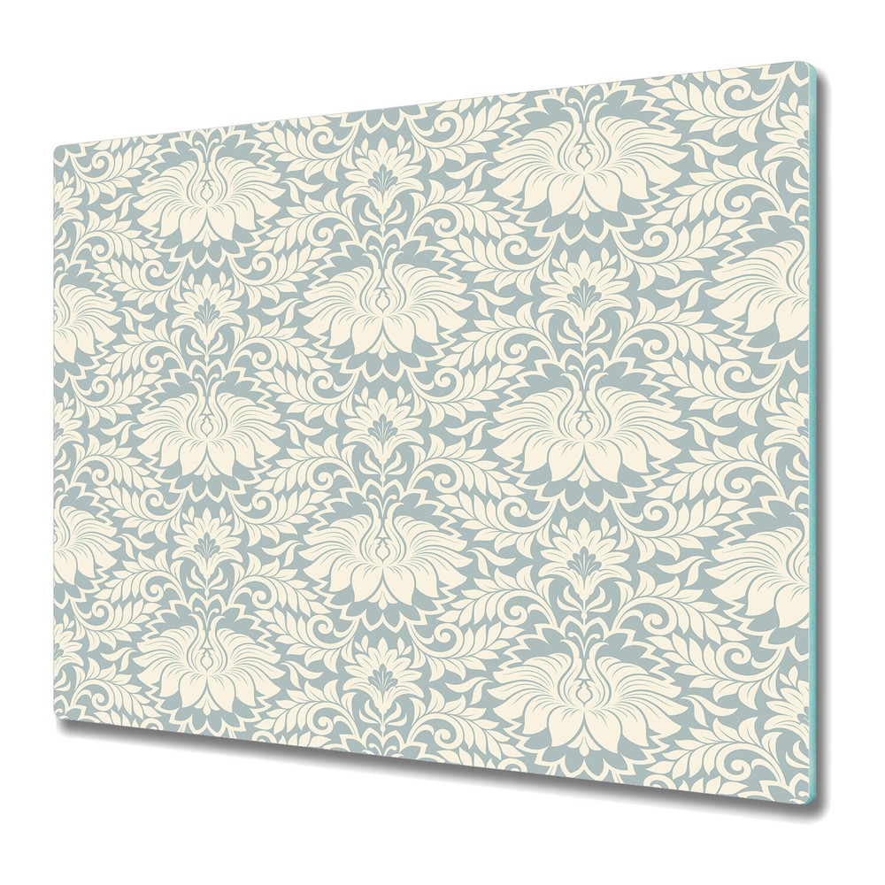 Glass Kitchen Chopping Board Vintage flower grey and white large 60x52