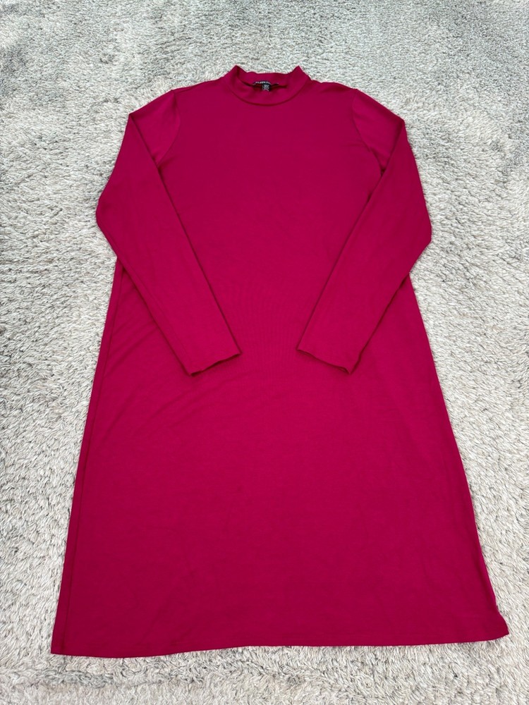 Eileen Fisher Dress Women Small Viscose Jersey Hibiscus Mock Neck Sheath Boho