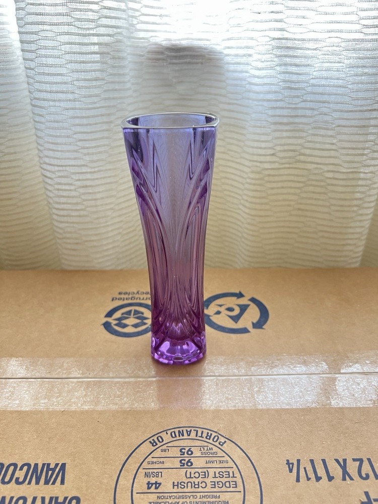CRISTAL d'ARQUES Purple Vase Genuine Lead Crystal Vintage Glassware MCM Slim