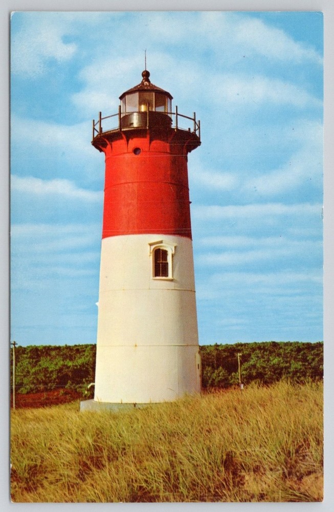 Nauset Light Eastham MA Cape Cod Lighthouse Chrome Postcard
