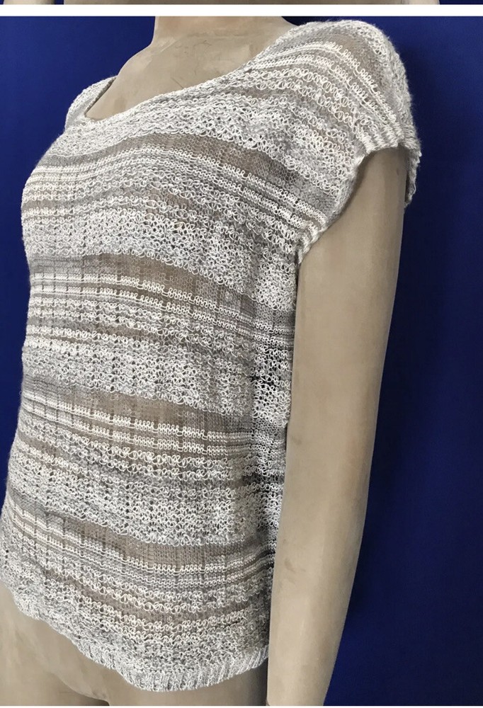 EILEEN FISHER WOMEN'S LOOSE KNIT SLEEVELESS LINEN TUNIC TOP SZ M Beige Gray