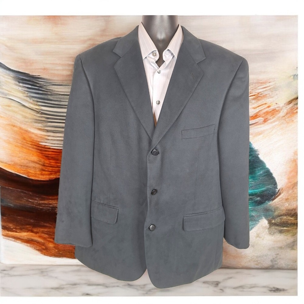 Burt Pullitzer Mens 46R Charcoal Microsuede 3-Button Blazer Jacket Ventless