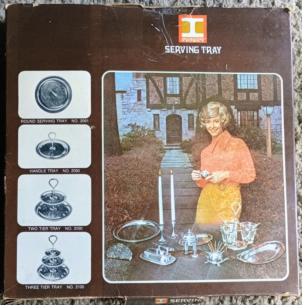 Irvinware 2-Tier Chrome Plated Silver Serving Tray Set 12 and 8 Inches with Box #2090