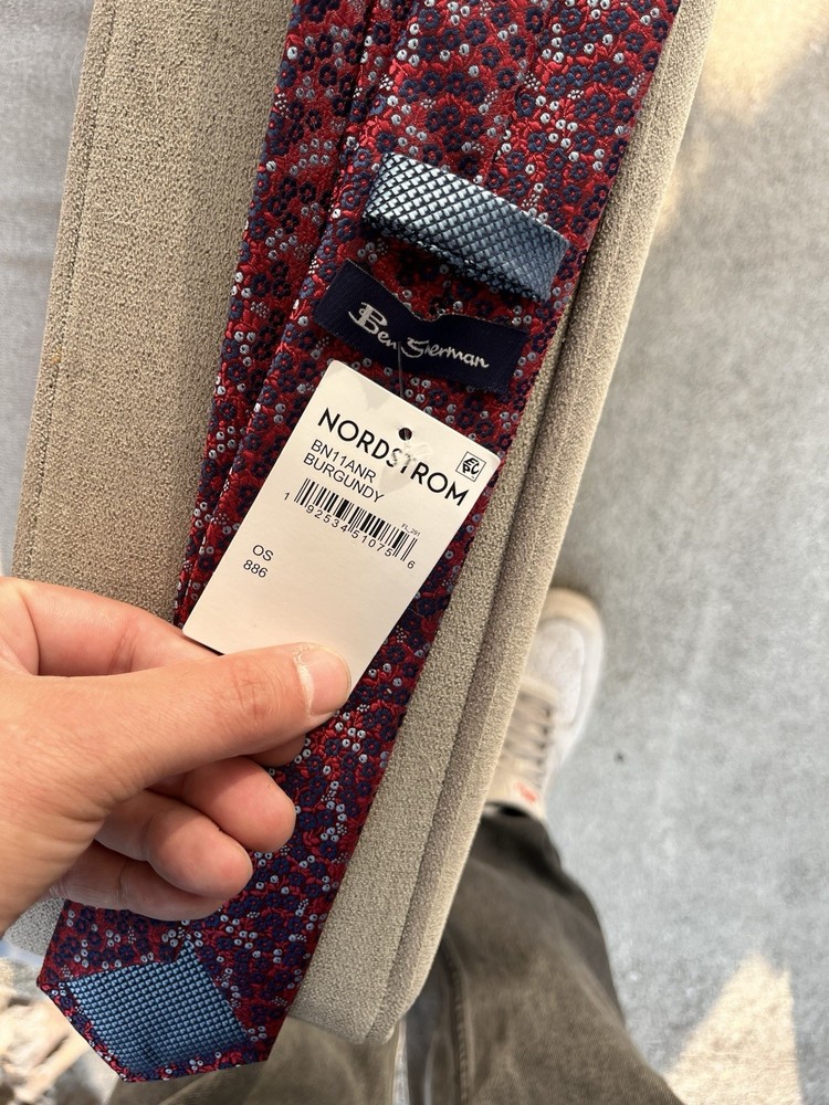 BEN SHERMAN Floral Pattern Microfiber Neck Tie x Men Burgundy