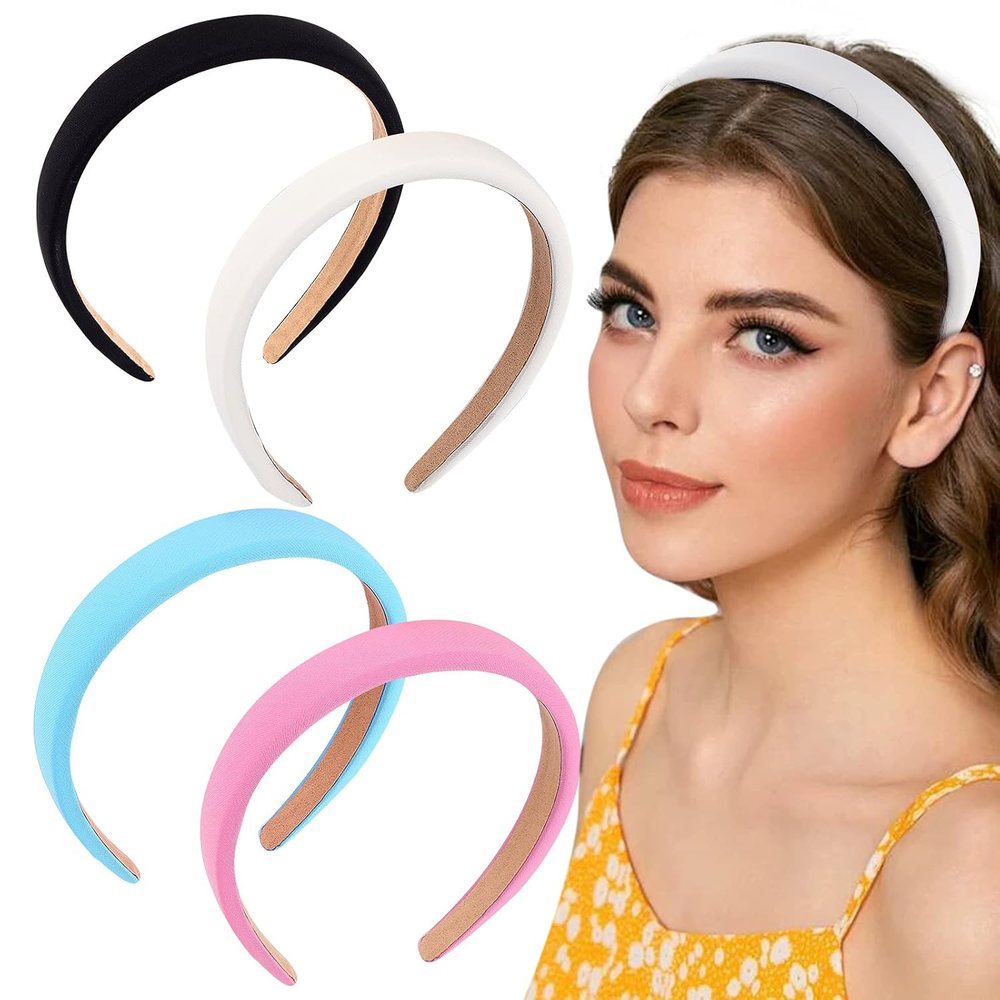 Wecoe 4 Pack Soft Thick Non-Slip Padded Headbands for Women