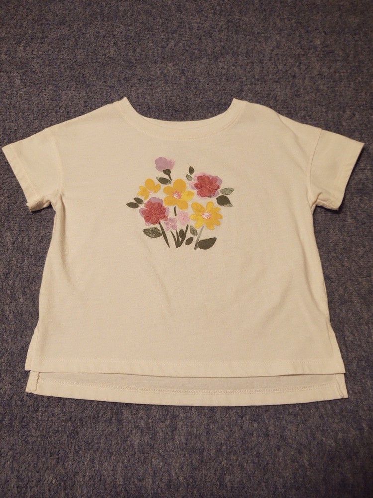 Girls 4T White Short Sleeve Graphic T Shirt Floral Bouquet 3D Wild Flowers
