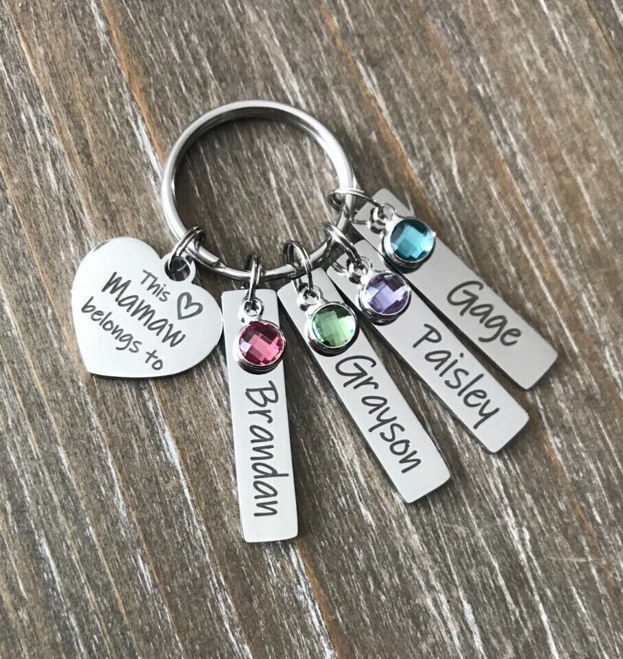 Mamaw Keychain personalized engraved name birthstone custom Grandma Gift