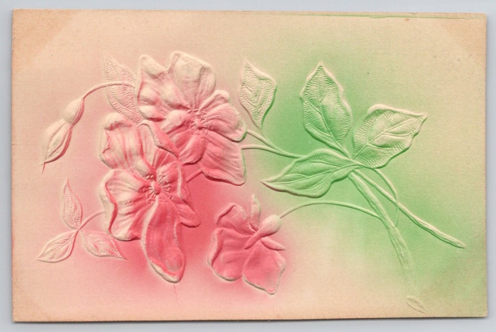 Vintage Embossed Floral Postcard - Pink & Green Flowers - Unposted Antique