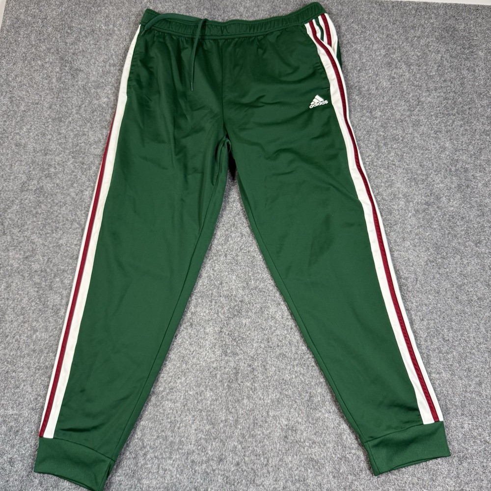 🟢 Adidas Men's XL Track Pants Green White Burgundy 3-Stripe Jogger JE9628