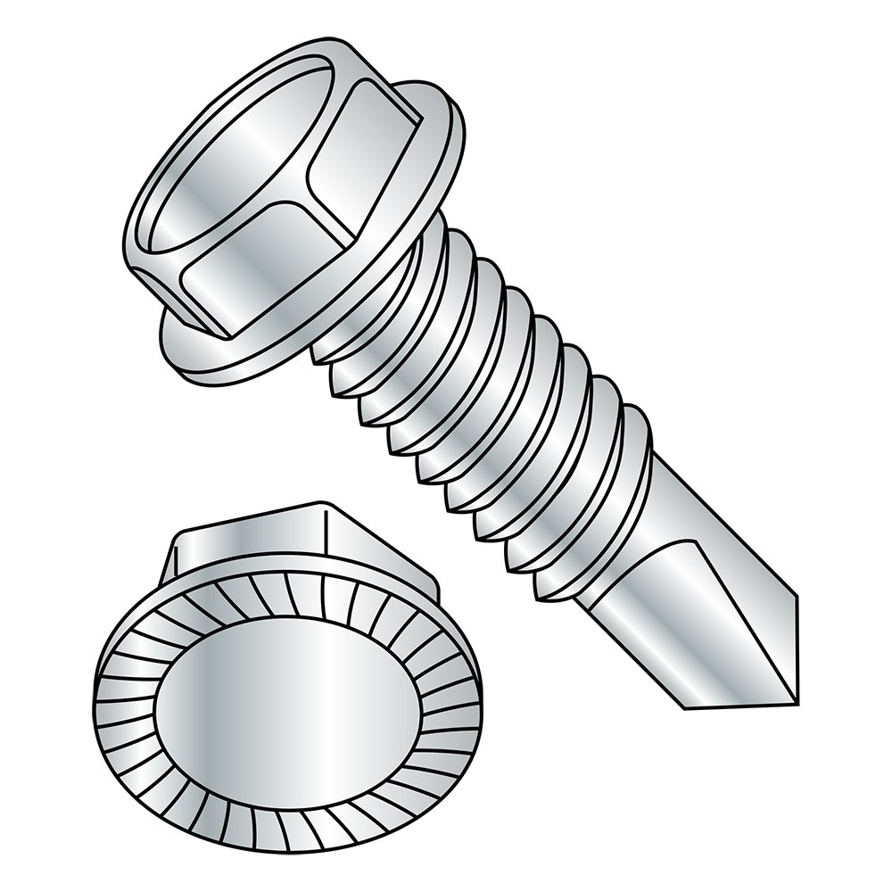 311207KWSMS Steel Self-Drilling Screw, Zinc Plated Finish, Serrated