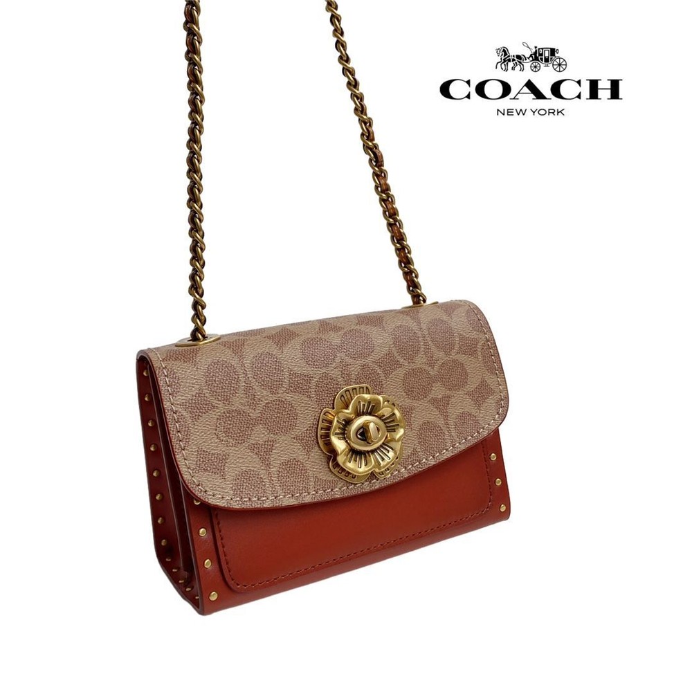 Coach Parker 30592 B4/RU 18 Crossbody Bag with Border Rivet & Signature Tea Rose Design