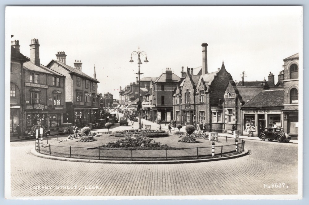 RPPC England UK Leek Derby Street View Cycle Shop Cars Real Photo Postcard