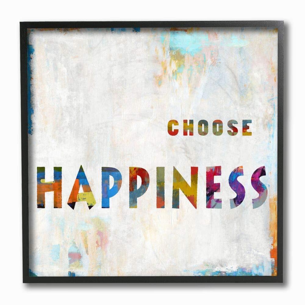 Choose Happiness Phrase with Abstract Brush Strokes Wall Art, 12x12, Multicolor-image