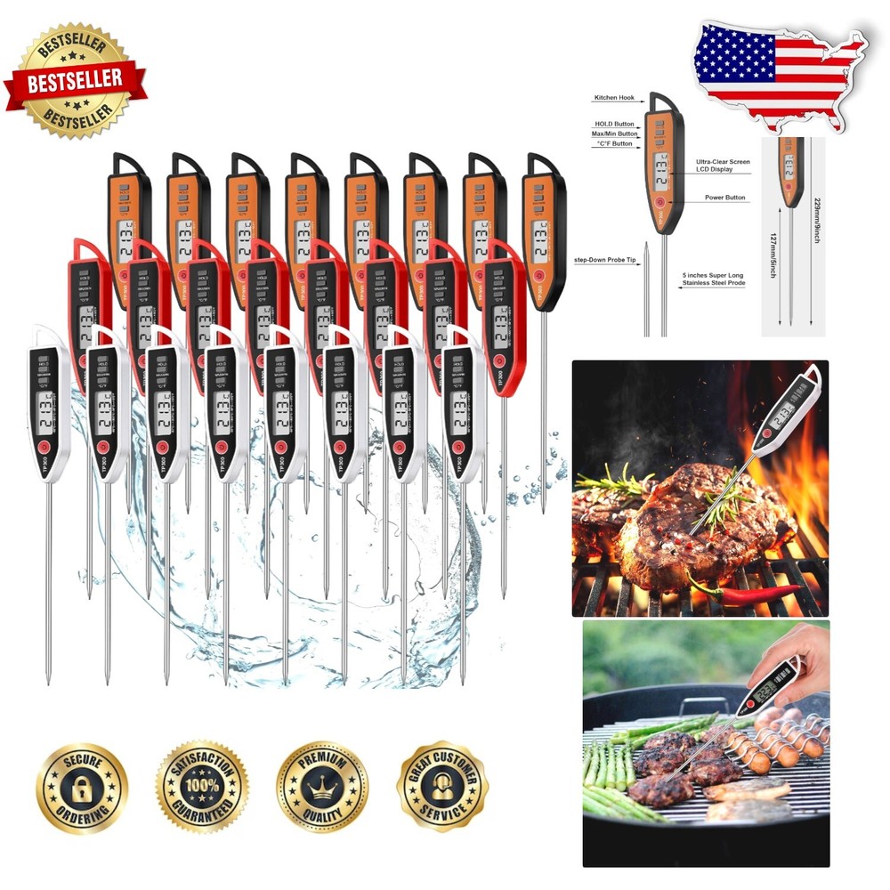 Accurate 5-Second Digital Meat Thermometer - 24 Pack with Stainless Steel Probes-image