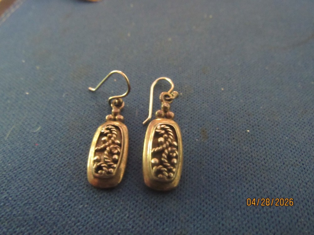 Vintage Sterling Silver Vermeil Signed Dotted Design Pierced Wire Earrings