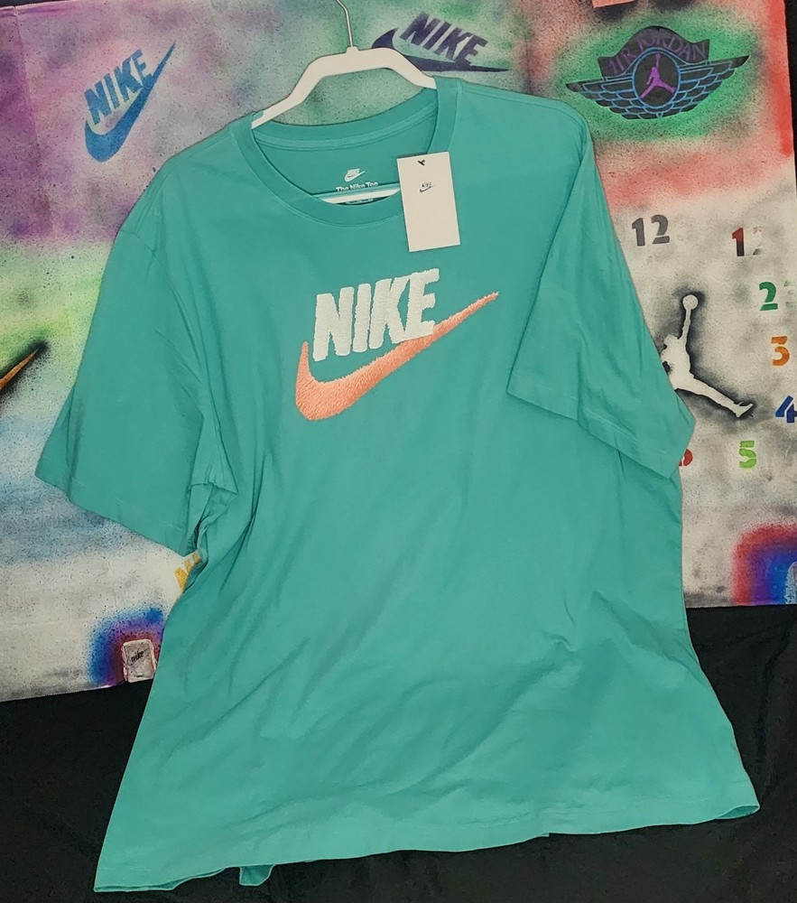Nike Men's Teal Graphic Logo Crew Neck Short Sleeve Cotton T-Shirt 2XL