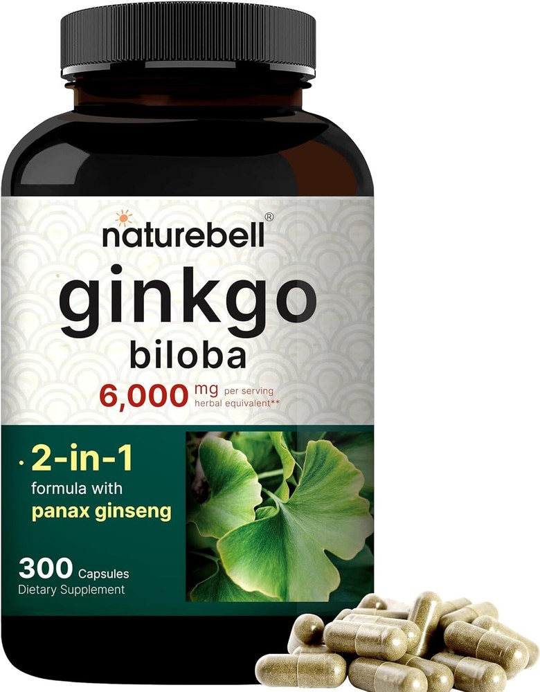 Ginkgo Biloba 6000mg w/ Red Panax Ginseng for Memory Focus Brain Health 300 Caps