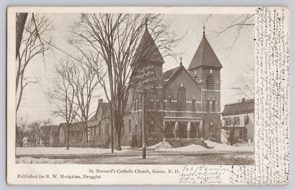 Keene NH St Bernard's Catholic Church by BW Hodgkins, 1908 Antique Postcard