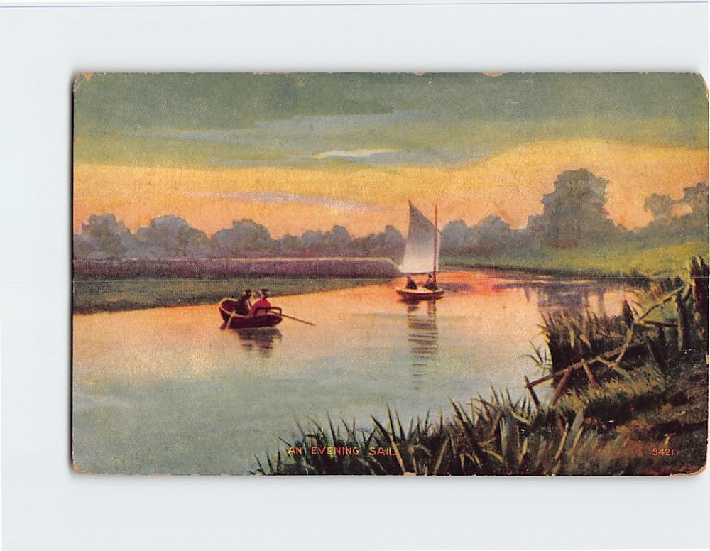 Postcard Boating by the Lake Nature Scene