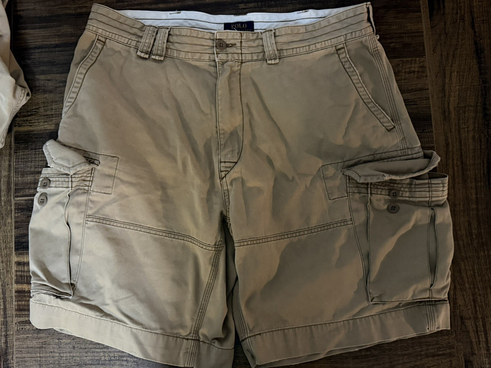 Polo Ralph Lauren Cargo Shorts Mens 38 Khaki Inseam Heavy Cotton Y2K EUC