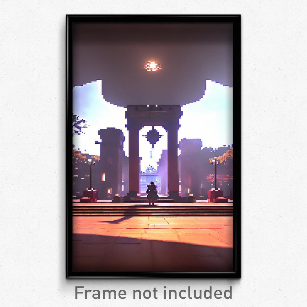 Pixel Art Poster - Warlike Plaza (8 Bit Psychedelic Trippy Video Game Print)