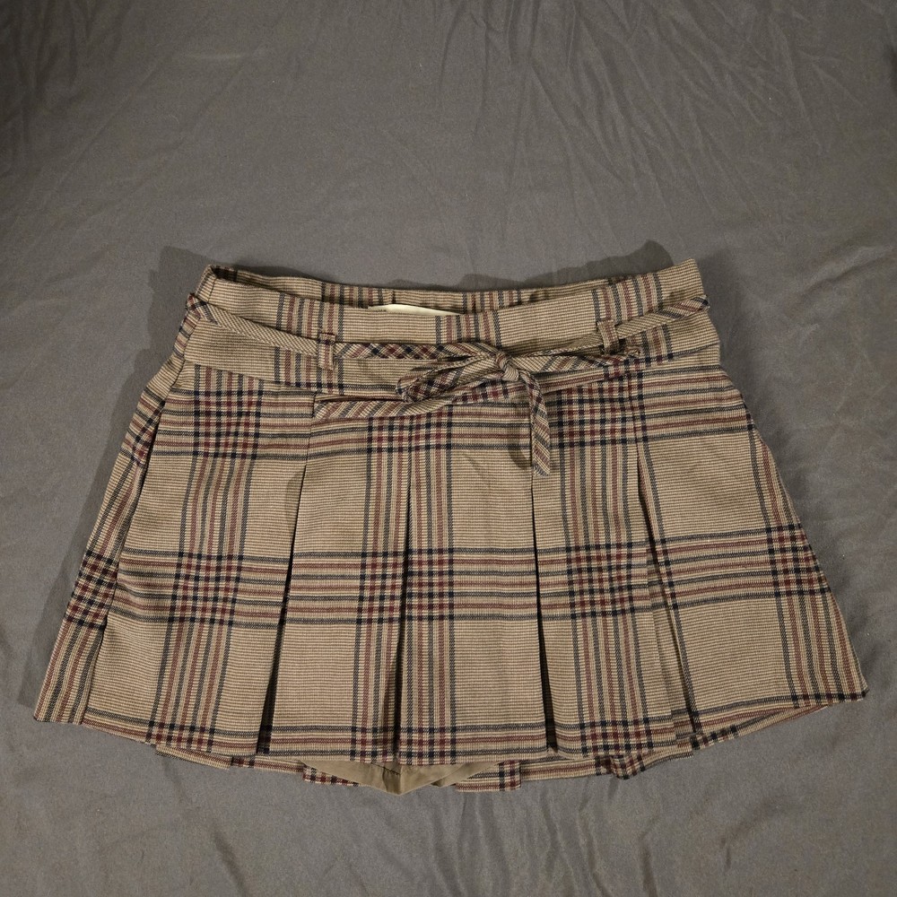 Y2K Mini Hollister Skirt Skort Pleated Tan Neutral XS W/ Pockets