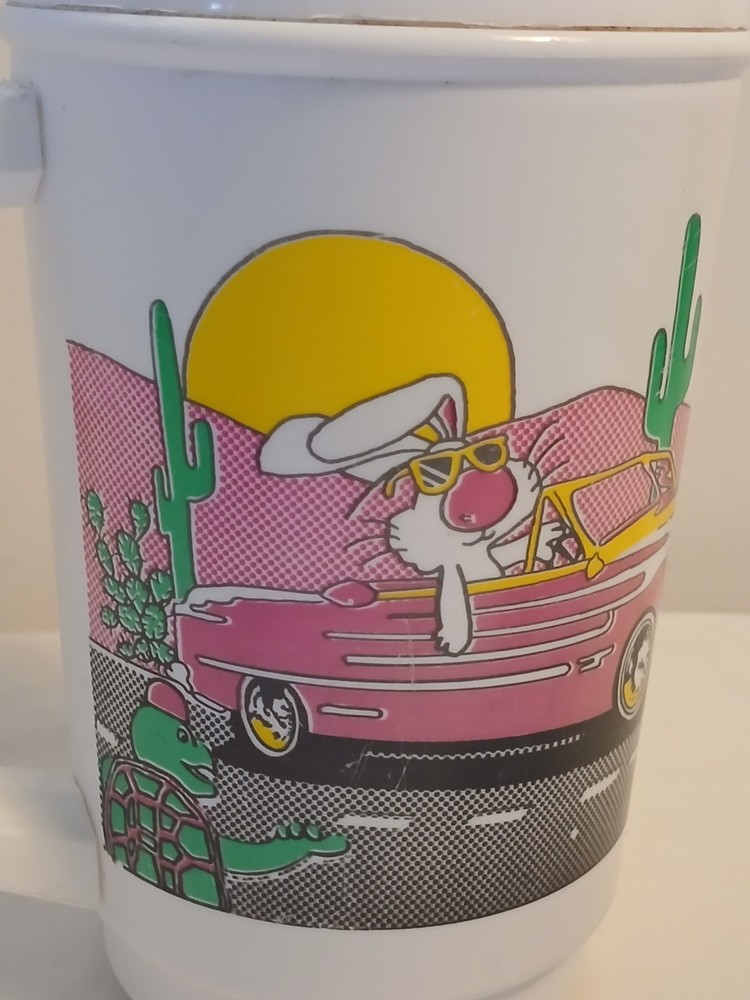 1990s To Go Cup Retro Bunny Pink Car Graphic Vintage Travel Mug with Lid 32 oz