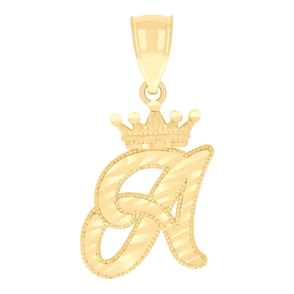 10k Yellow Gold Crown A Alphabet Initial Charm Pendant 1.7gm L-28.6 mm