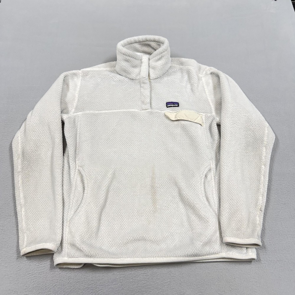 Patagonia Sweatshirt Womens Large White Fleece Snap-T Pullover Pockets flaws