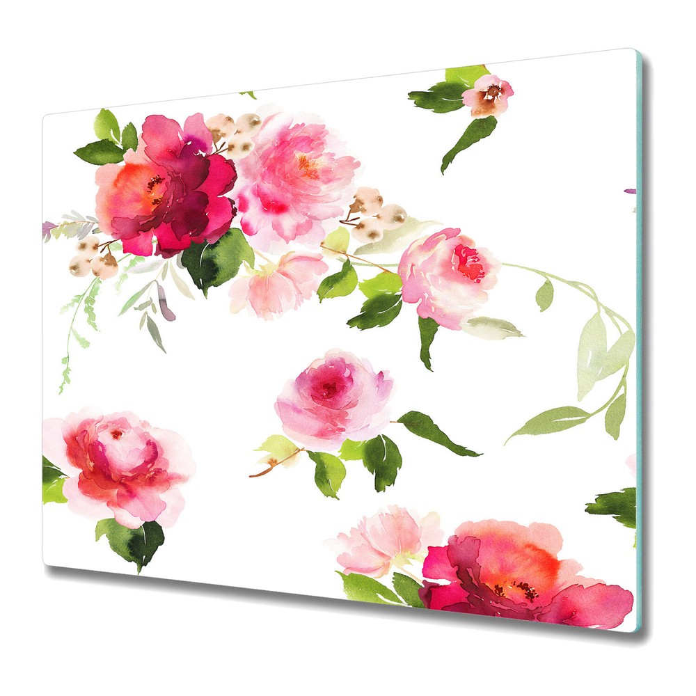 Glass Chopping Cutting Board Watercolour spring flowers Floral 60x52