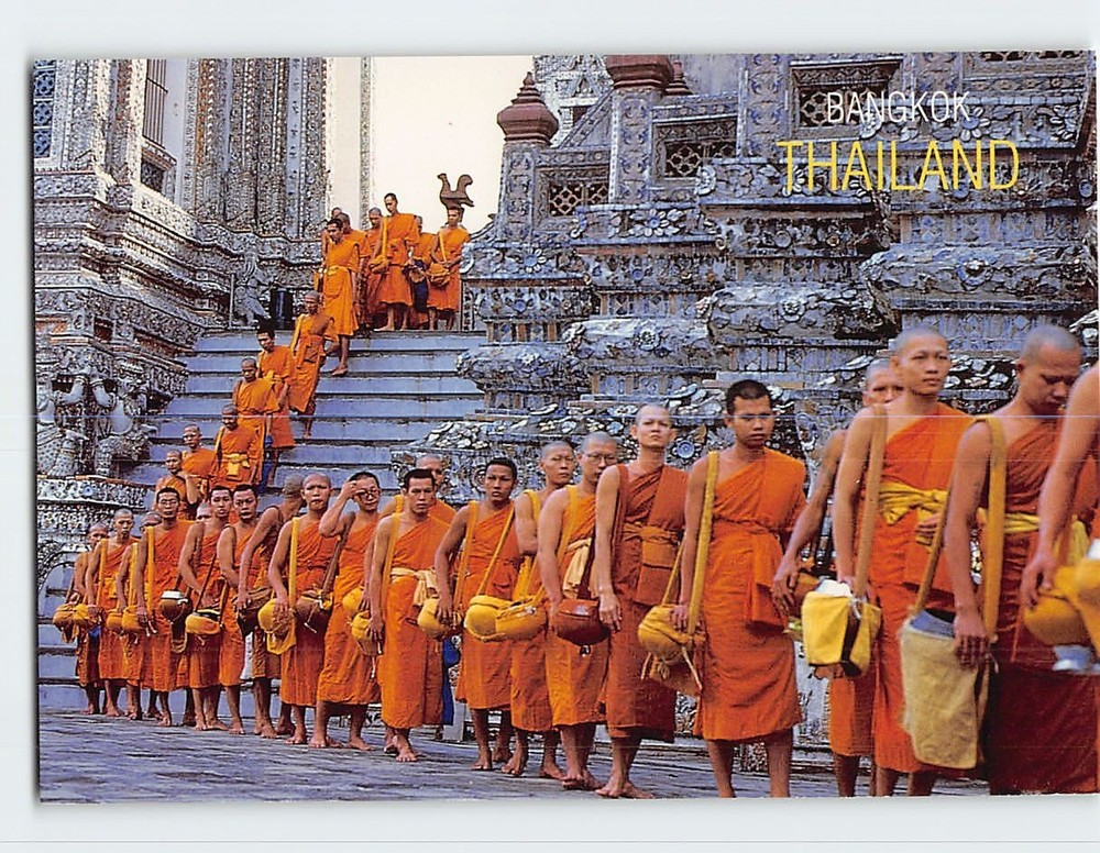 Postcard Tak Bat Devo Buddhist rite held after Oak Phansa Bangkok Thailand