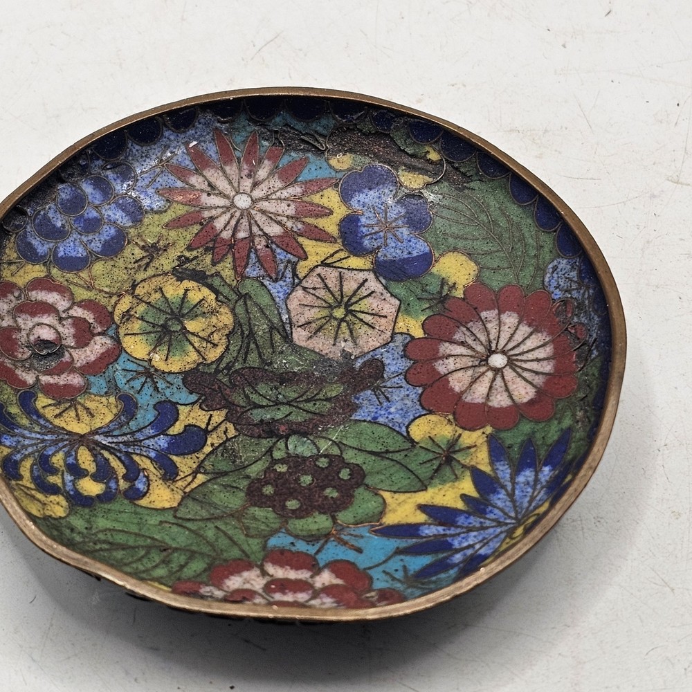 Cloisonne Enamel On Copper Dish 3.5