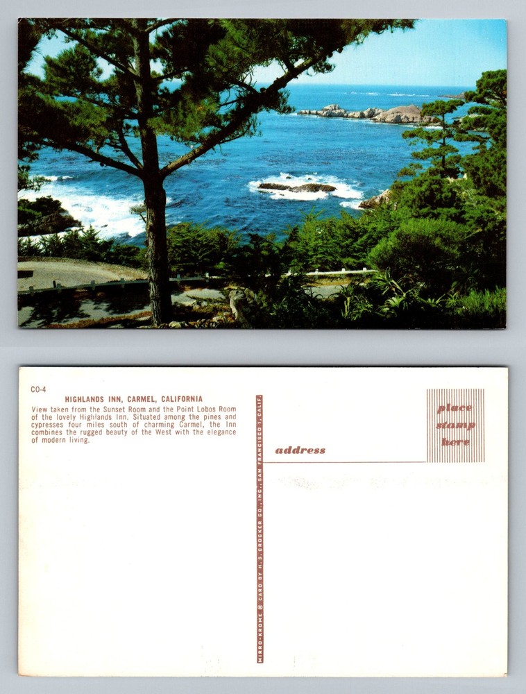 Carmel, CA-California, Highlands Inn Ocean View Cypress Tree Vintage Postcard