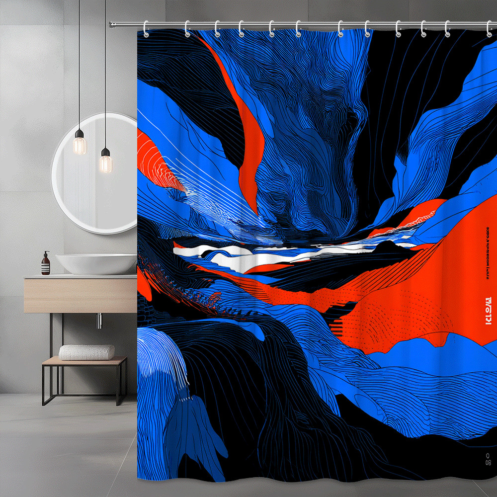 Abstract Blue Orange Graphic Shower Curtain