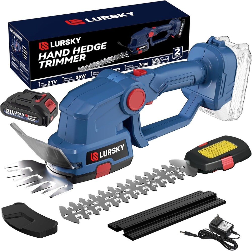 21V Cordless Hedge Trimmer and Grass Shears with 2.0Ah Battery in Blue