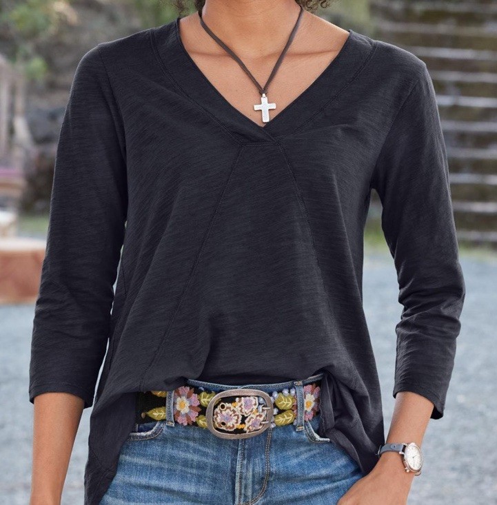 NEW Sundance / Mod-o-doc Women BLACK 3/4 Sleeve Tee Casual Blouse T-Shirt Top XS