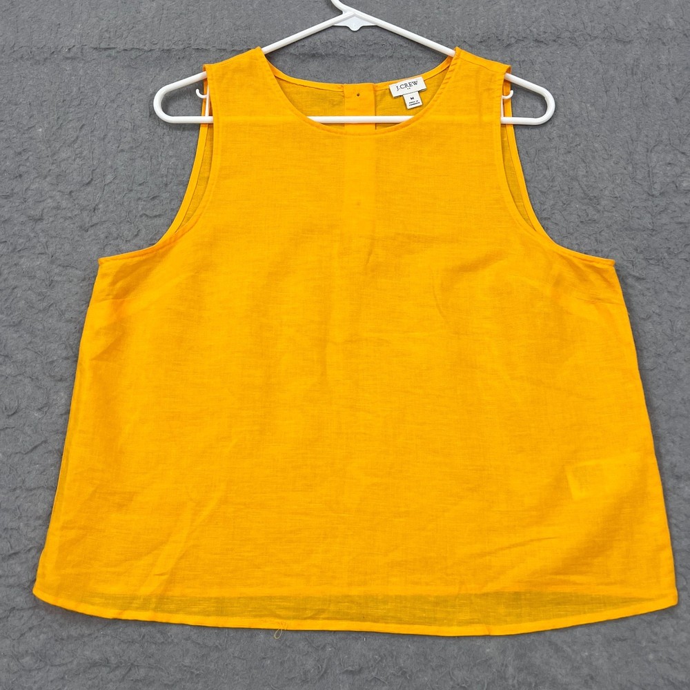 J Crew Top Womens Medium Orange Linen-Blend Button-Back Shell Tank Beachy Summer