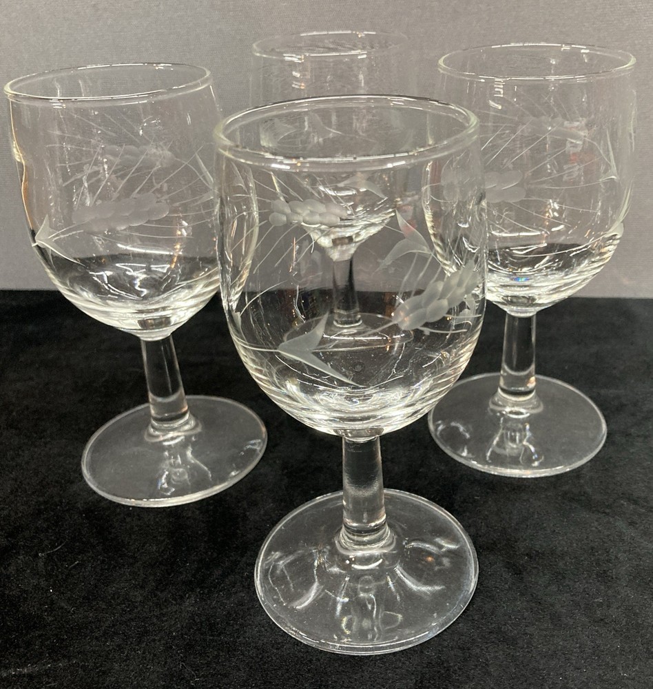Etched Wine Liqueur Cordial Wine Glasses 6oz Set of 4