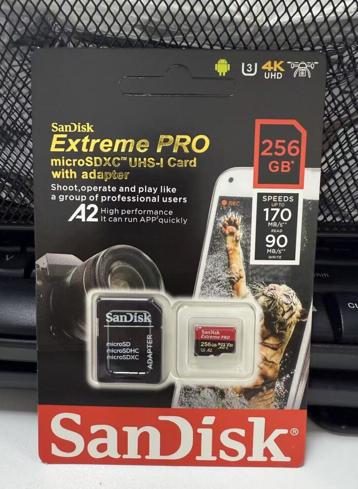 SanDisk 256GB Extreme Pro Micro SD MicroSDXC UHS-I U3 A2 Memory Card W/Adapter