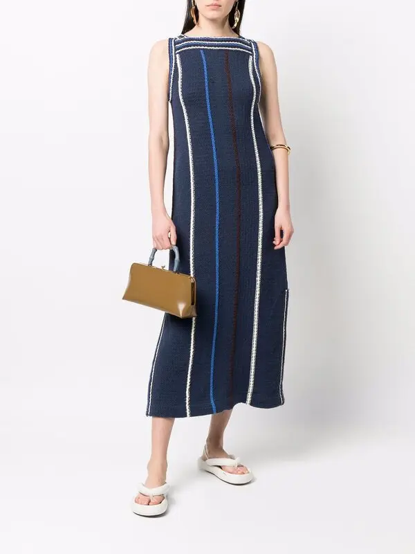 Jil Sander Navy Crochet Knit Stripe Maxi Dress BNWT UK 8