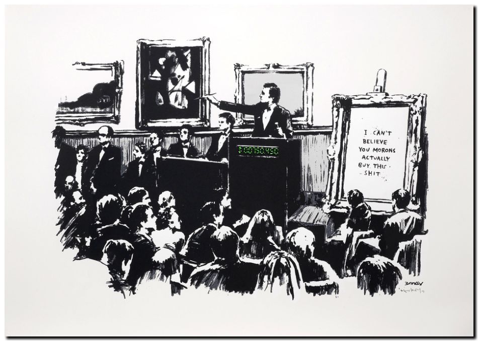 BANKSY STREET ART *FRAMED* CANVAS PRINT Morons buying art 16