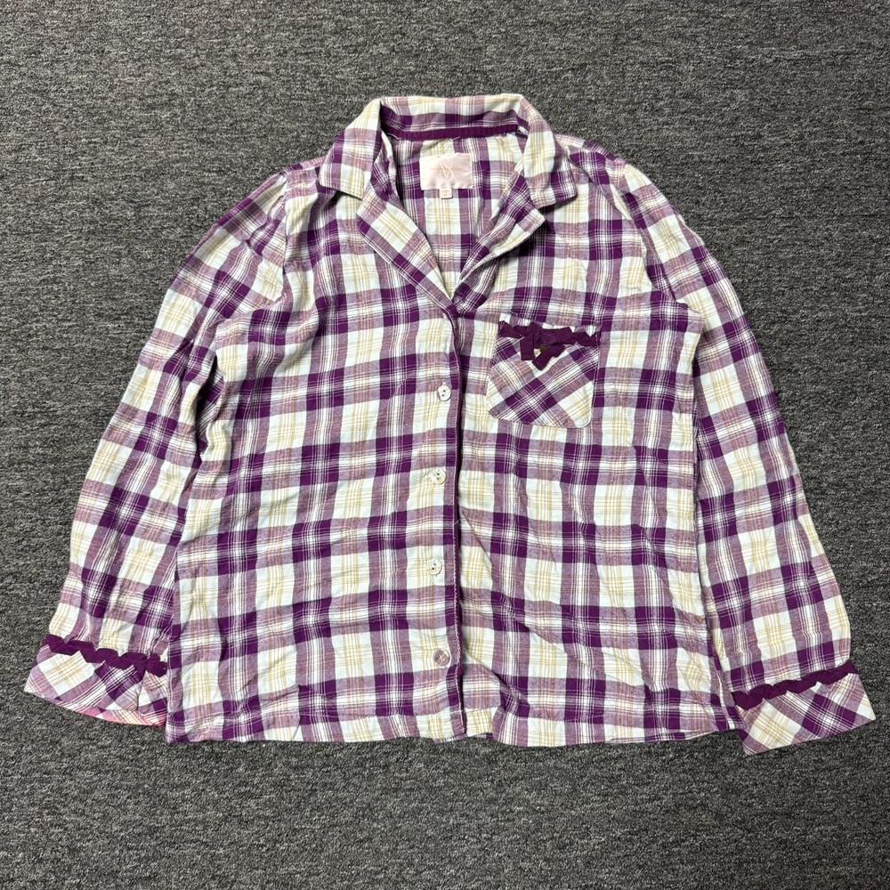 Victorias Secret Plaid Flannel Pajama Button Up Top Sz M Multicolor