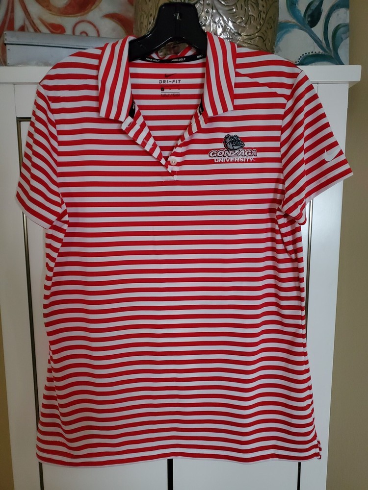Gonzaga Nike dri-fit womens golf shirt size L red and white stripe GREAT PRICE