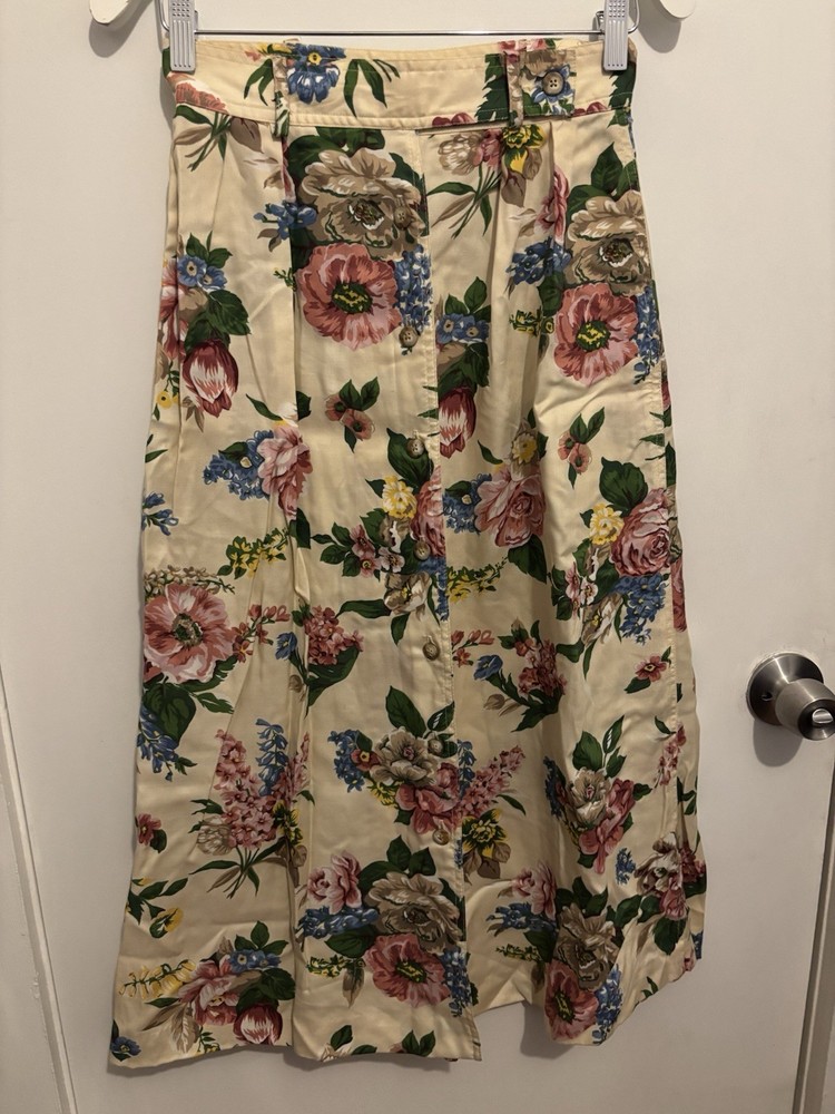JH Collectables Cream and pink floral midi skirt with pockets